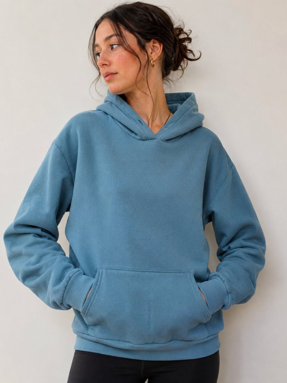 Teal Blue Oversized Fleece Pullover Hoodie Size M